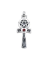 Celtic Knot Pentagram Ankh with Garnet Pendant