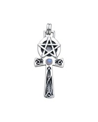 Celtic Knot Pentagram Ankh with Rainbow Moonstone Pendant