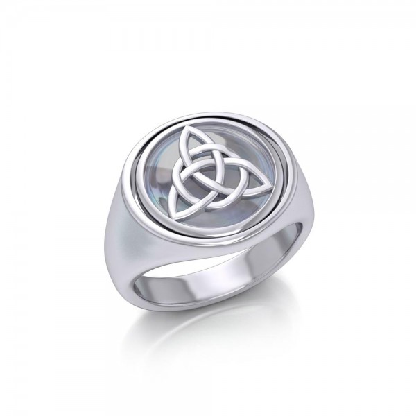 Celtic Triquetra with Rainbow Moonstone Flip Ring