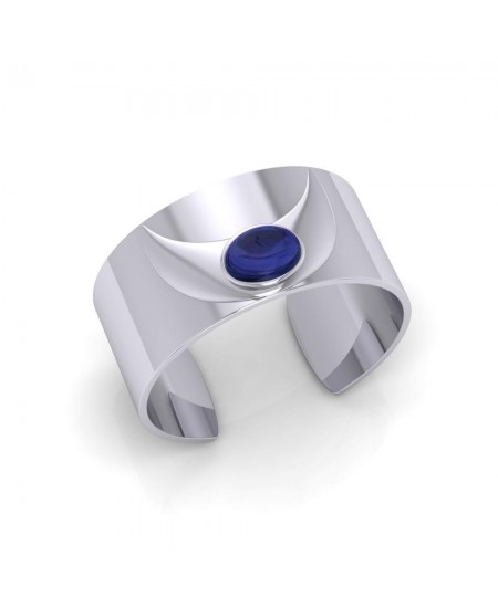 Crescent Moon Silver Armband with Sapphire Gemstone