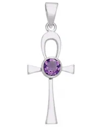 Ankh Egyptian Pendant with Amethyst Gem