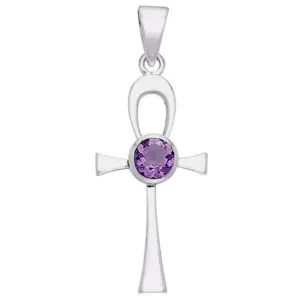 Ankh Egyptian Pendant with Amethyst Gem