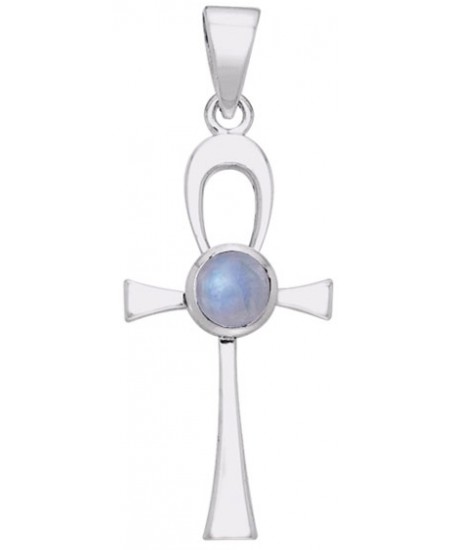 Ankh Egyptian Pendant with Rainbow Moonstone Gem