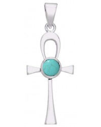 Ankh Egyptian Pendant with Turquoise Gem