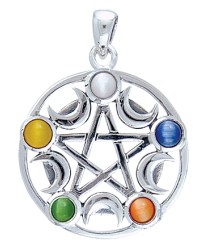 Pentacle with Gems and Moon Pendant