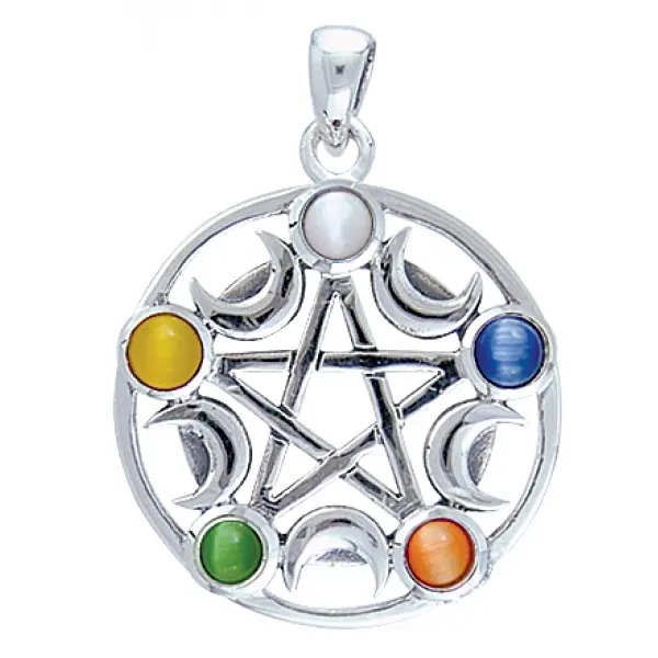 Pentacle with Gems and Moon Pendant