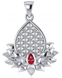 Lotus Flower of Life Garnet Pendant