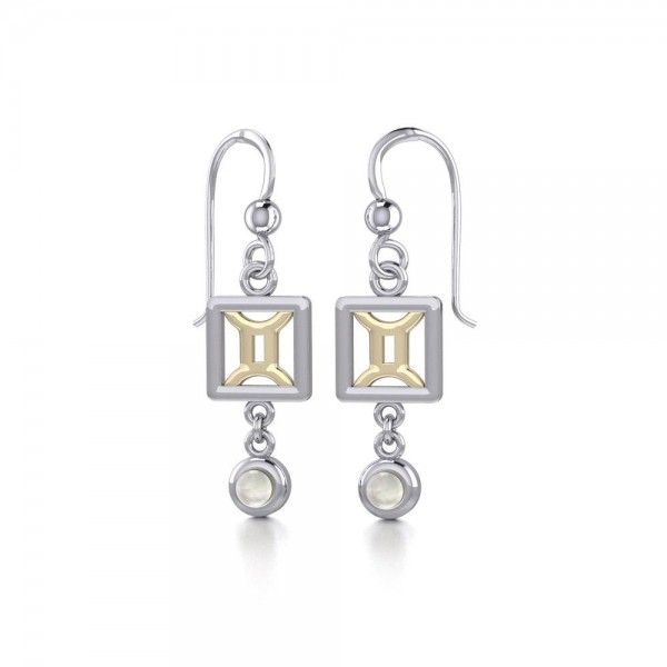 Gemini Zodiac Sign Earrings with Mother of Pearl