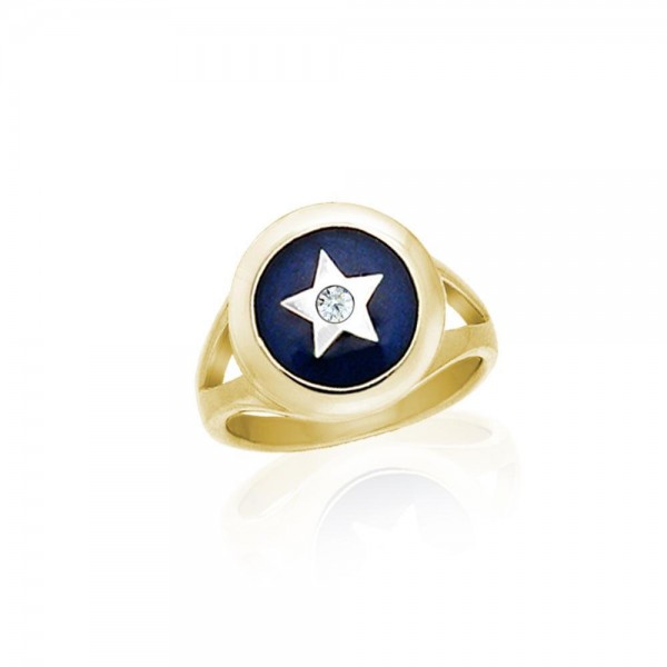 Gold Accented White Cubic Zirconia Spiritual Eye Ring