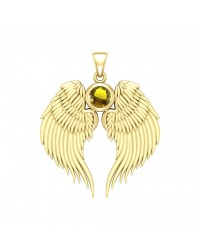 Guardian Angel Wings Gold Pendant with Citrine Birthstone 