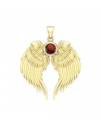 Guardian Angel Wings Gold Pendant with Garnet Birthstone 
