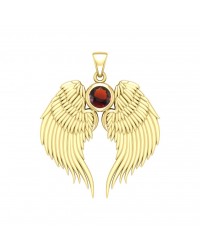 Guardian Angel Wings Gold Pendant with Garnet Birthstone 