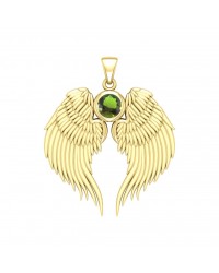 Guardian Angel Wings Gold Pendant with Peridot Birthstone 