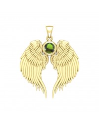 Guardian Angel Wings Gold Pendant with Peridot Birthstone 