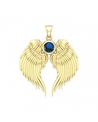 Guardian Angel Wings Gold Pendant with Sapphire Birthstone 
