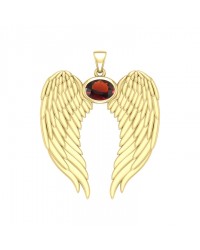 Guardian Angel Wings Gold Pendant with Oval Garnet Birthstone 