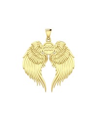 Guardian Angel Wings 14K Gold Pendant with Aquarius Zodiac Sign 