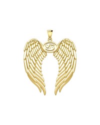 Guardian Angel Wings 18K Gold Pendant with Cancer Zodiac Sign 