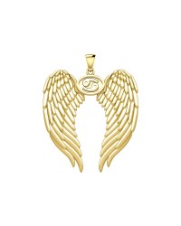 Guardian Angel Wings 14K Gold Pendant with Cancer Zodiac Sign 