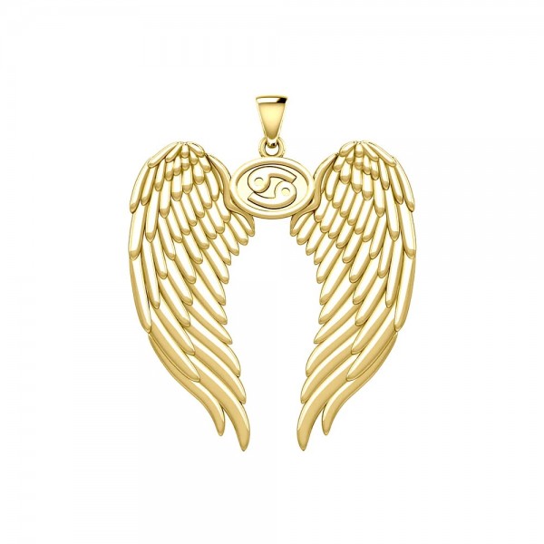Guardian Angel Wings 18K Gold Pendant with Cancer Zodiac Sign 