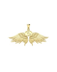 Guardian Angel Wings 18K Gold Pendant with Capricorn Zodiac Sign 