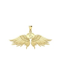 Guardian Angel Wings 14K Gold Pendant with Capricorn Zodiac Sign 