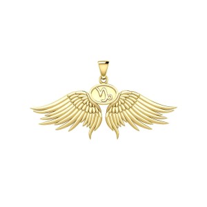 Guardian Angel Wings 18K Gold Pendant with Capricorn Zodiac Sign 