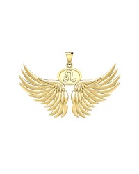 Guardian Angel Wings 18K Gold Pendant with Leo Zodiac Sign 