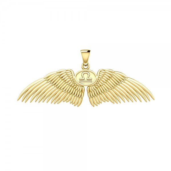 Guardian Angel Wings 18K Gold Pendant with Libra Zodiac Sign 