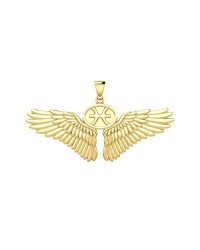 Guardian Angel Wings 14K Gold Pendant with Pisces Zodiac Sign 