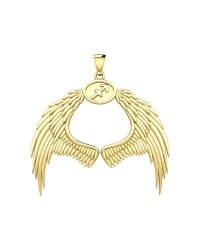 Guardian Angel Wings 18K Gold Pendant with Sagittarius Zodiac Sign 