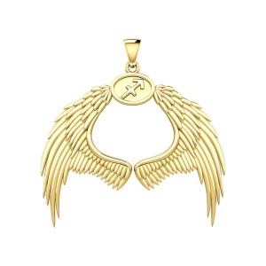 Guardian Angel Wings 18K Gold Pendant with Sagittarius Zodiac Sign 