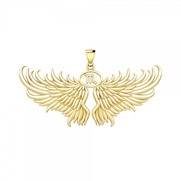 Guardian Angel Wings 18K Gold Pendant with Scorpio Zodiac Sign 