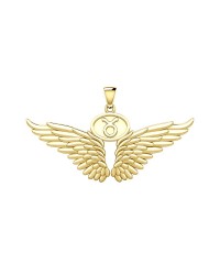 Guardian Angel Wings 14K Gold Pendant with Taurus Zodiac Sign 