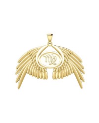 Guardian Angel Wings 14K Gold Pendant with Virgo Zodiac Sign 