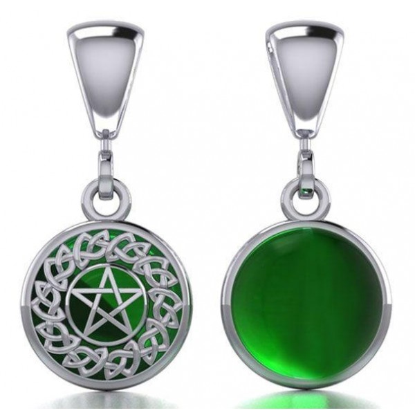 Celtic Hidden Pentacle Sterling Silver Emerald Pendant