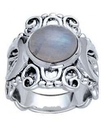 Moonstone Triple Moon Intricate Silver Ring