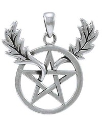 Oak Leaf Branches Pentacle Sterling Silver Pendant