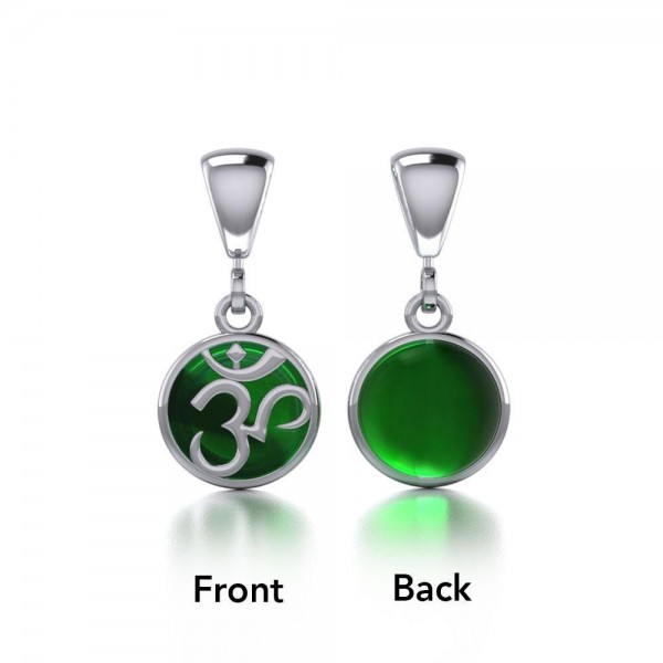 Om Silver Flip Pendant with Emerald Gem