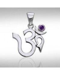 Om Sterling Silver Amethyst Pendant