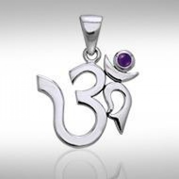 Om Sterling Silver Amethyst Pendant