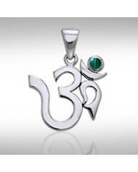 Om Sterling Silver Malachite Pendant