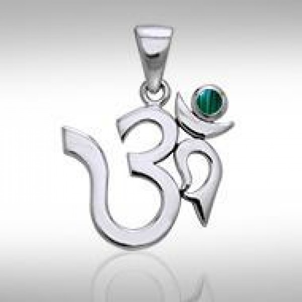 Om Sterling Silver Malachite Pendant