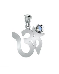 Om Sterling Silver Rainbow Moonstone Pendant