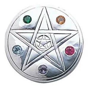 Pentacle Disc Sterling Silver Pendant