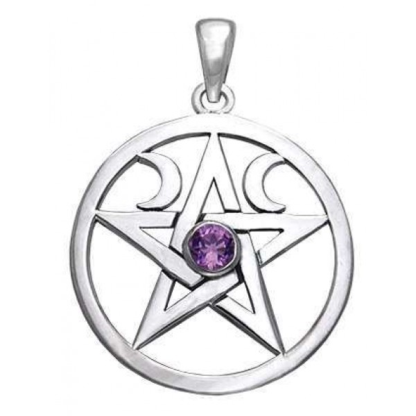 Pentacle Sterling Silver Amethyst Gemstone Pendant