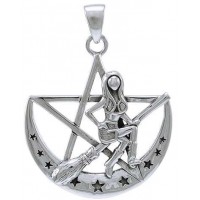 Witchy Broom Pentacle Sterling Silver Pendant