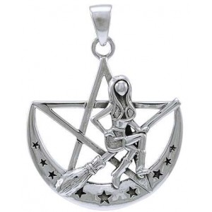 Witchy Broom Pentacle Sterling Silver Pendant