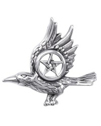 Raven with Pentagram Sterling Silver Pendant