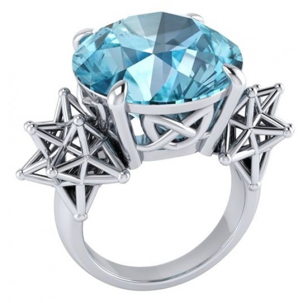 Sacred Hexagon Gemstone Silver Ring